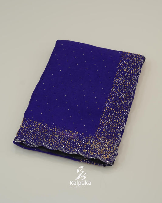 Royal blue Fancy Saree with Stone Work Border 🌸