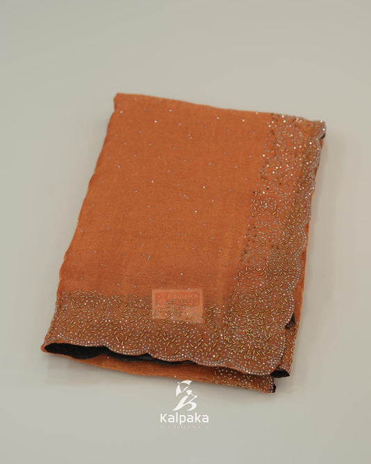 Peach Fancy Saree with Stone Work Border 🌸