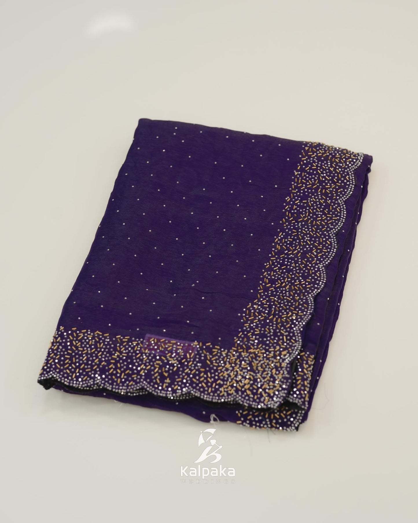 Dark Purple Fancy Saree with Stone Work Border đ¸