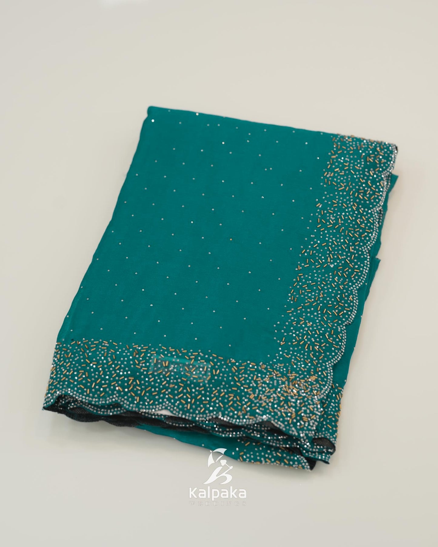 Peacock blue Fancy Saree with Stone Work Border đ¸