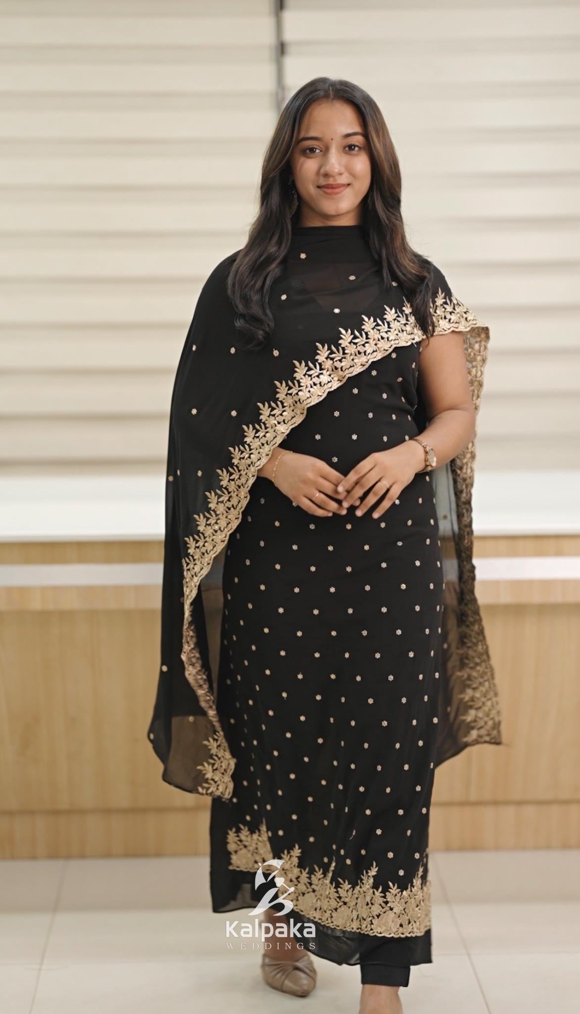 Georgette unstitched salwar Set- Black with golden