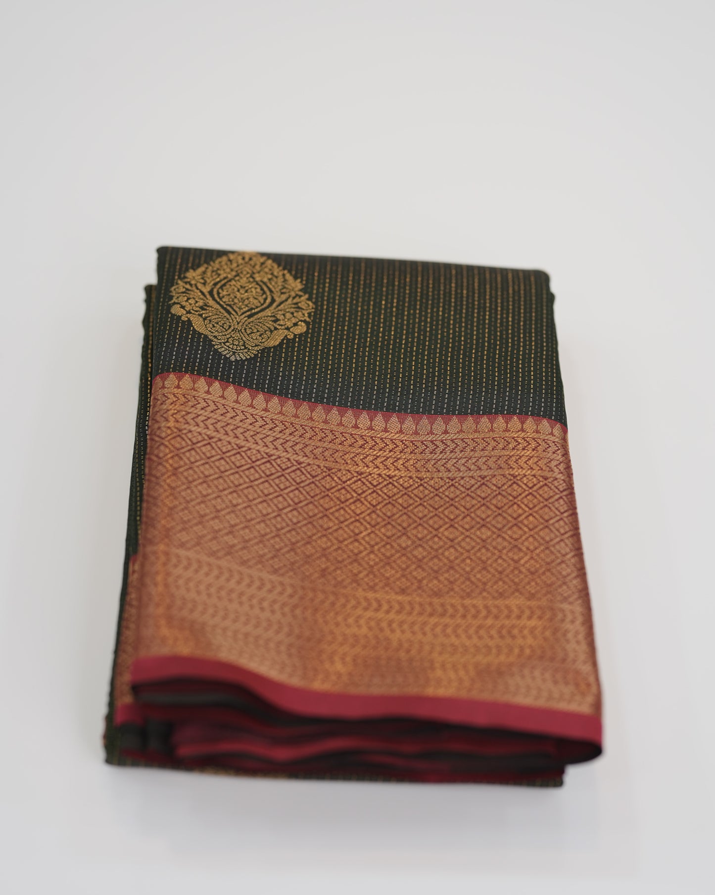 Brocade Silk Saree - Green with Maroon Contrast Zari Border 🍂