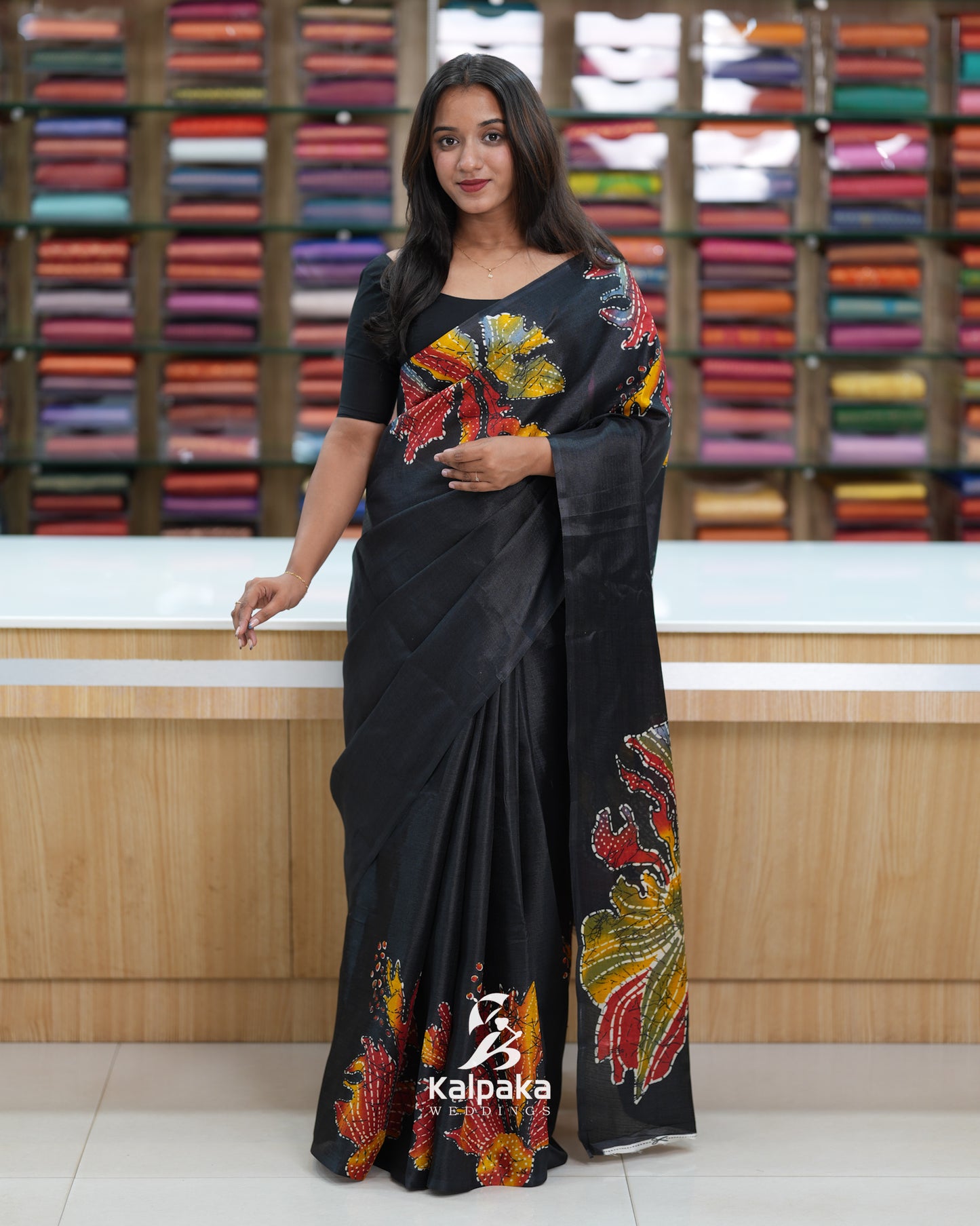 multicolor printed Black Saree🌈