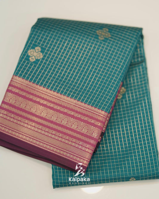 Art silk saree - peacock blue color with contrast border ✨