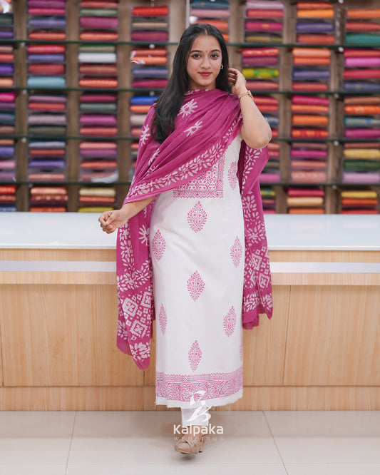 White cotton unstitched salwar set 🌸K3048