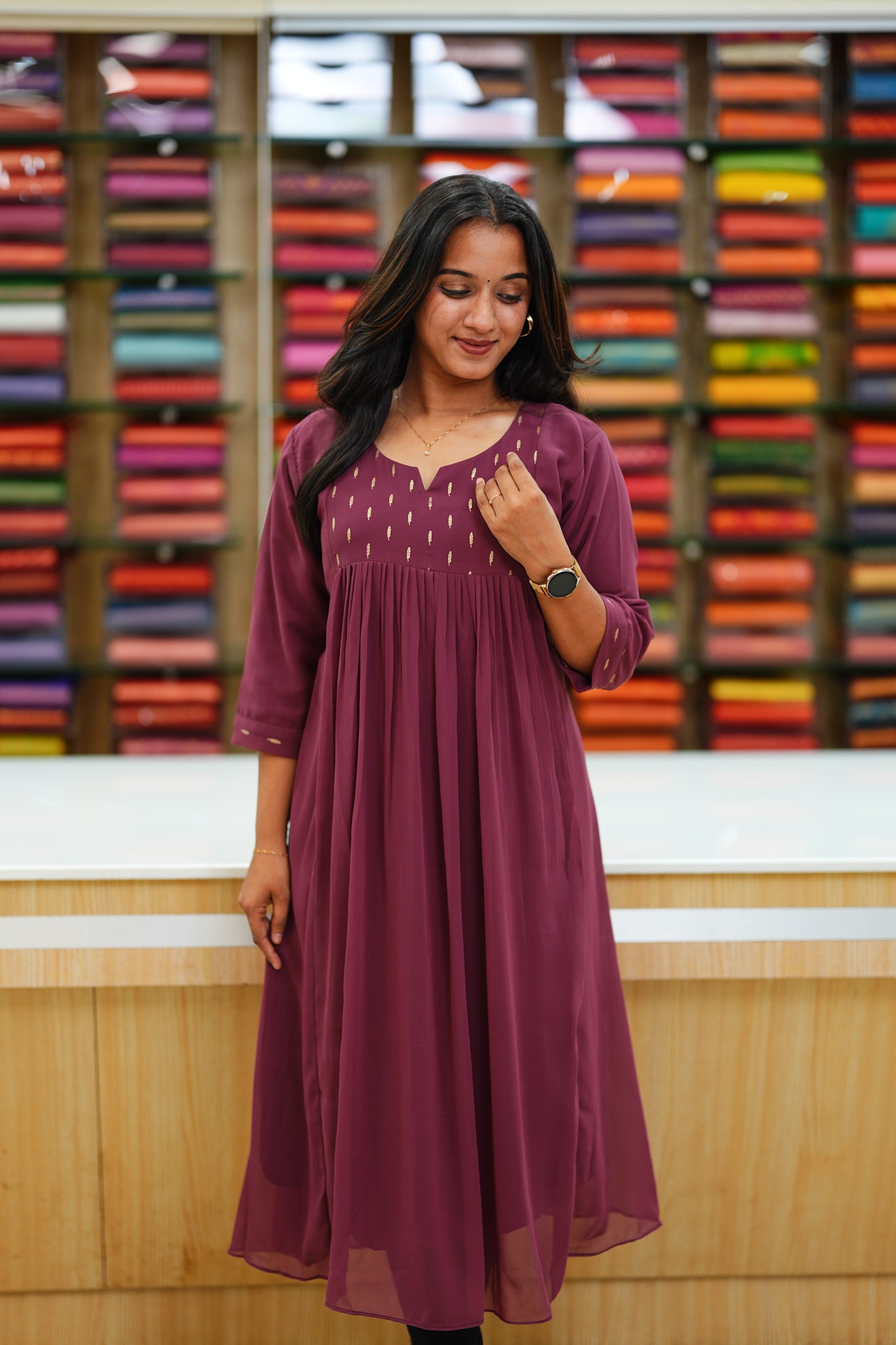 Georgette pleated Kurtis ☁️☁️☁️K4005