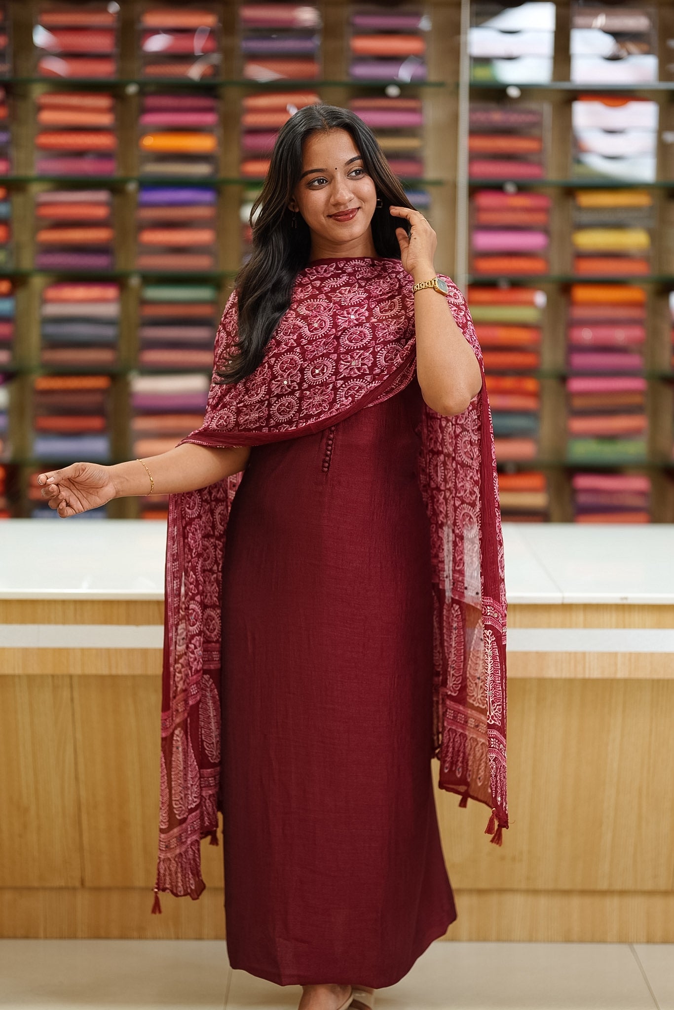 Kashmiri silk Unstitched Salwar set- Crushed Mirror dupatta 🔥 K3060