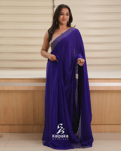 Royal blue Fancy Saree with Stone Work Border 🌸