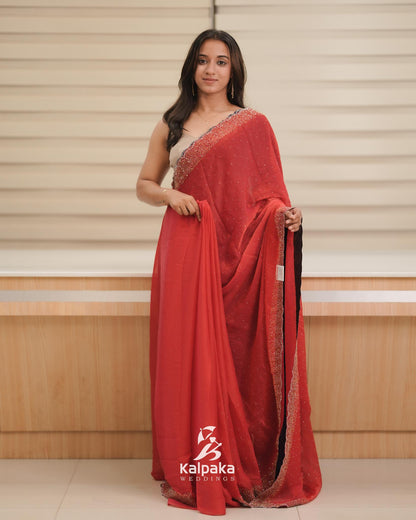 Rani pink Fancy Saree with Stone Work Border 🌸