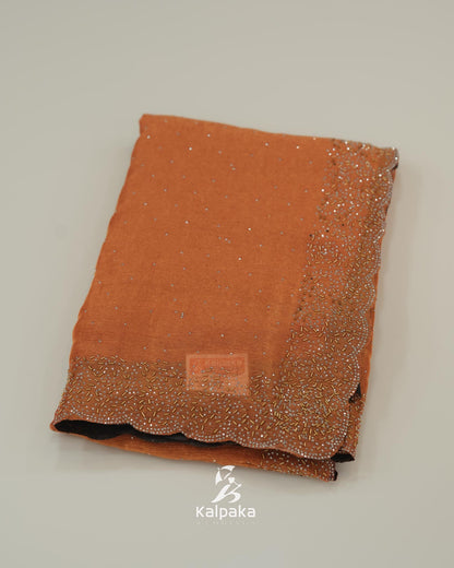 Peach Fancy Saree with Stone Work Border 🌸