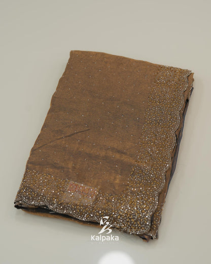 Grey and gold double shade Fancy Saree with Stone Work Border 🌸