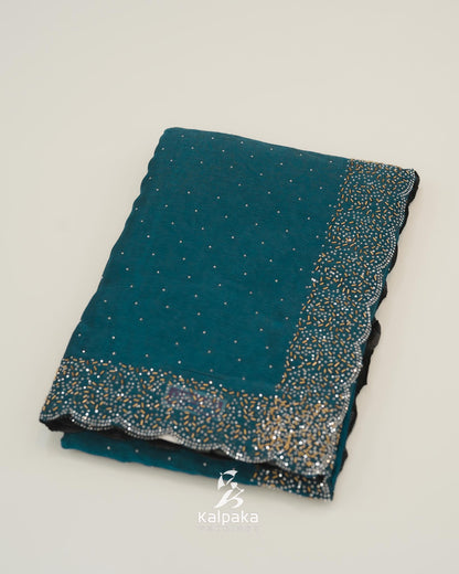 Teal blue Fancy Saree with Stone Work Border 🌸