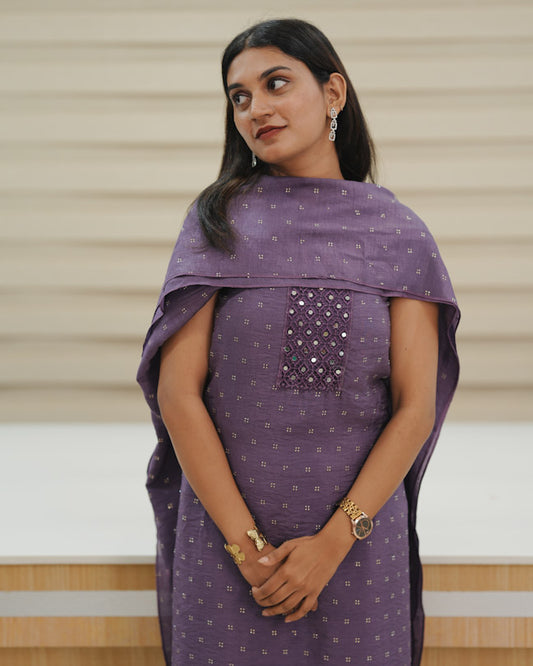 Kashmiri silk Unstitched Salwar set - Lilac shade