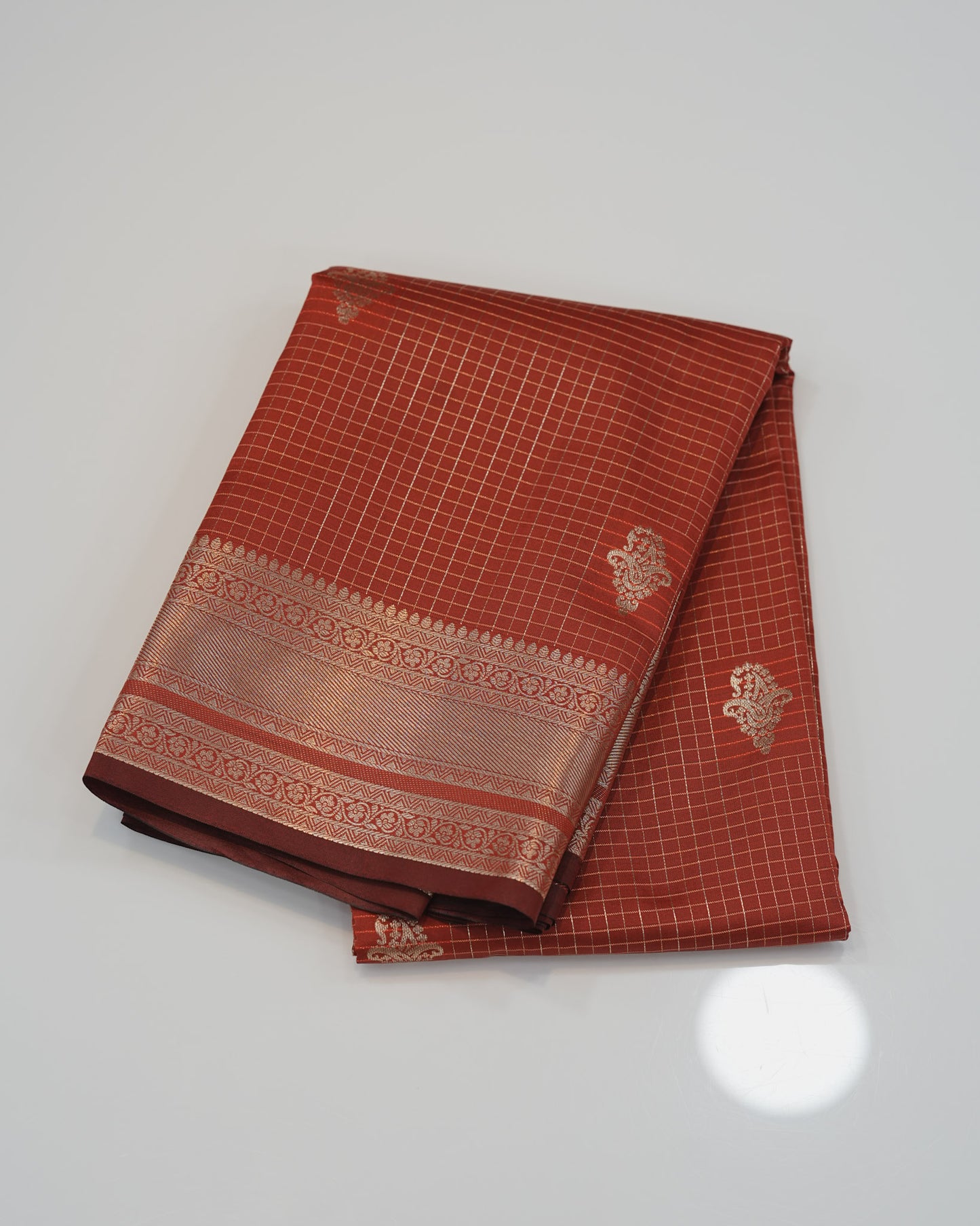 Checked Silk Saree-  Orange with golden zari border🍁