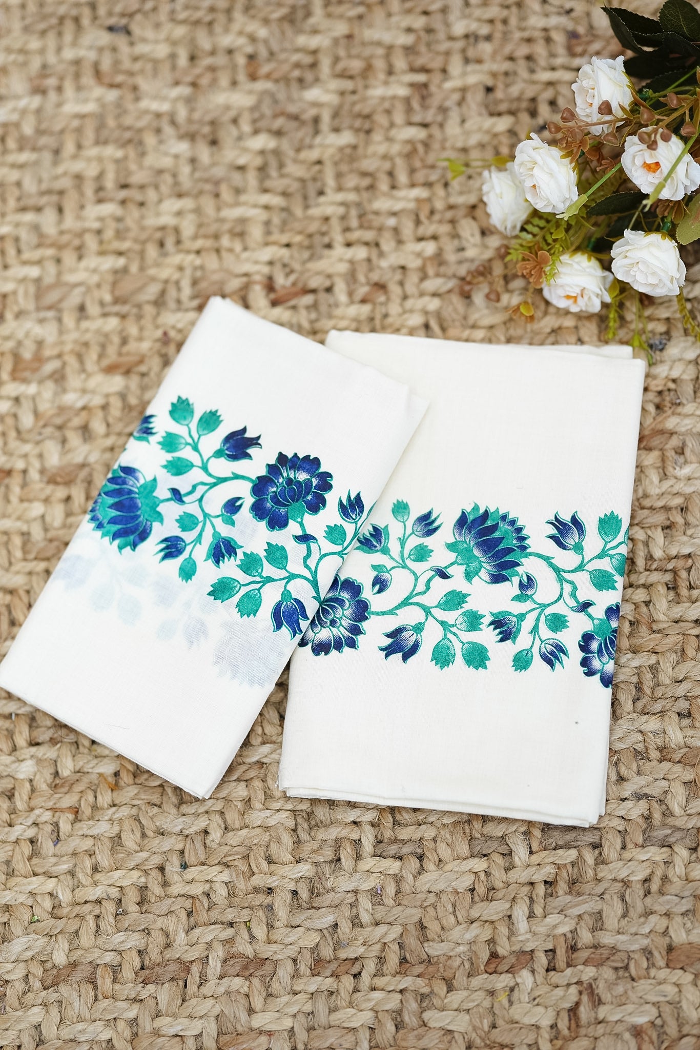 blue and teal floral border print Setmundu 🌼🌼K5004🌼🌼