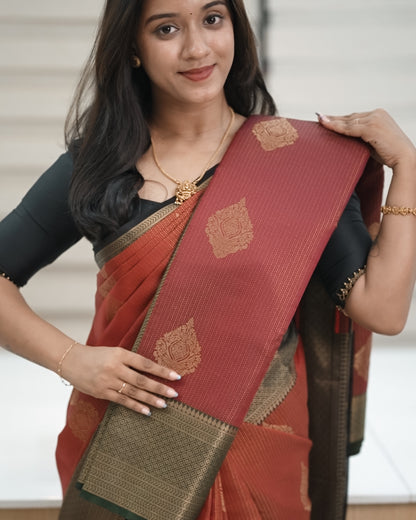 Brocade Silk Saree - Maroon with Green Contrast Zari Border 🍂
