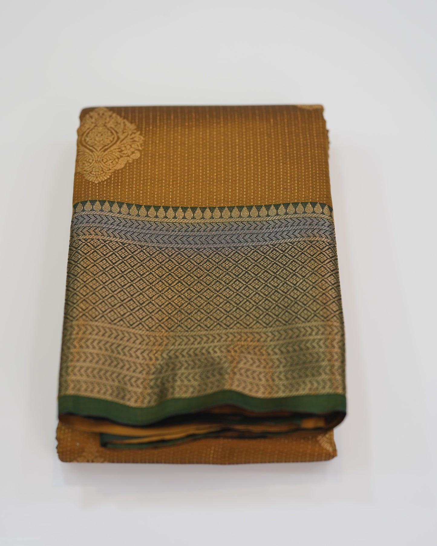 Brocade Silk Saree - Yellow with green Contrast Zari Border 🍂