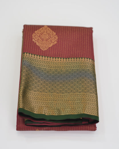 Brocade Silk Saree - Maroon with Green Contrast Zari Border 🍂