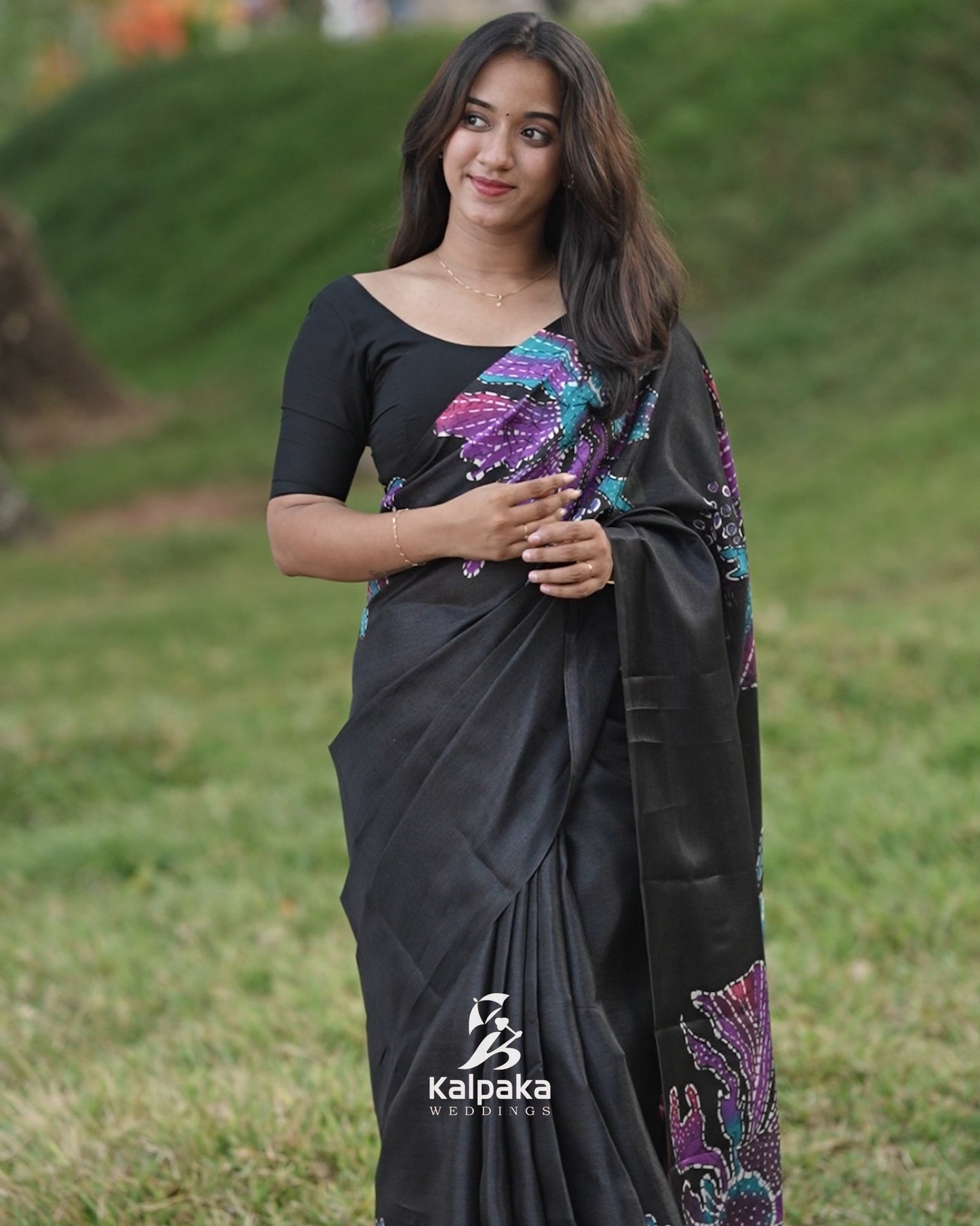 multicolor printed Black Saree🌈