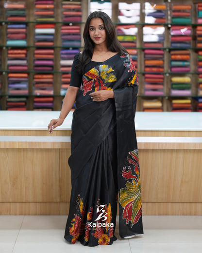 multicolor printed Black Saree🌈
