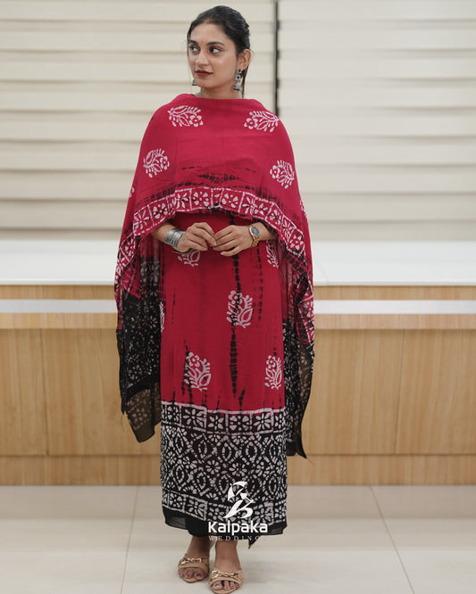 Georgette Bandini Butta print unstitched salwar set-Contrast colors