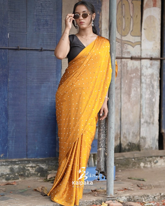 Semi-Modal Saree with Mirror Highlights 🌻