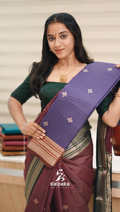 Art silk saree - Violet color with contrast border ✨