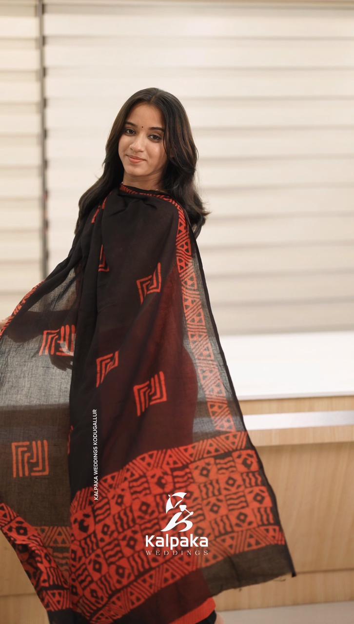 ✨ Cotton Kantha Print unstitched salwar Set-Red with black ✨
