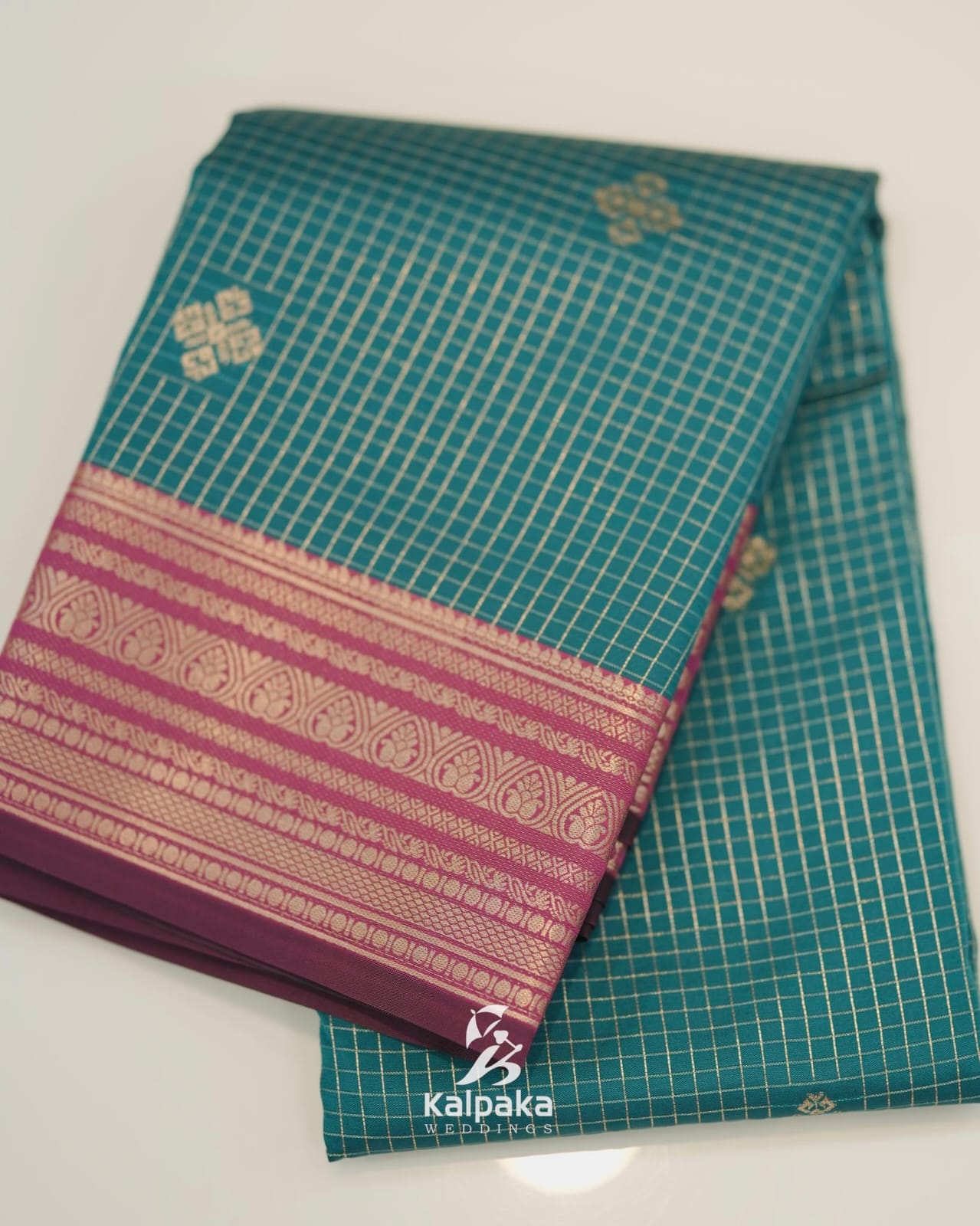 Art silk saree - peacock blue color with contrast border ✨