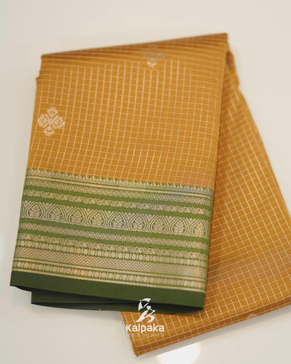Art silk saree -  Mustard color with contrast border ✨