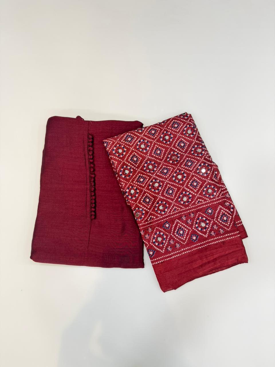 Kashmiri silk Unstitched Salwar set-Mirror dupatta 🔥 K3047