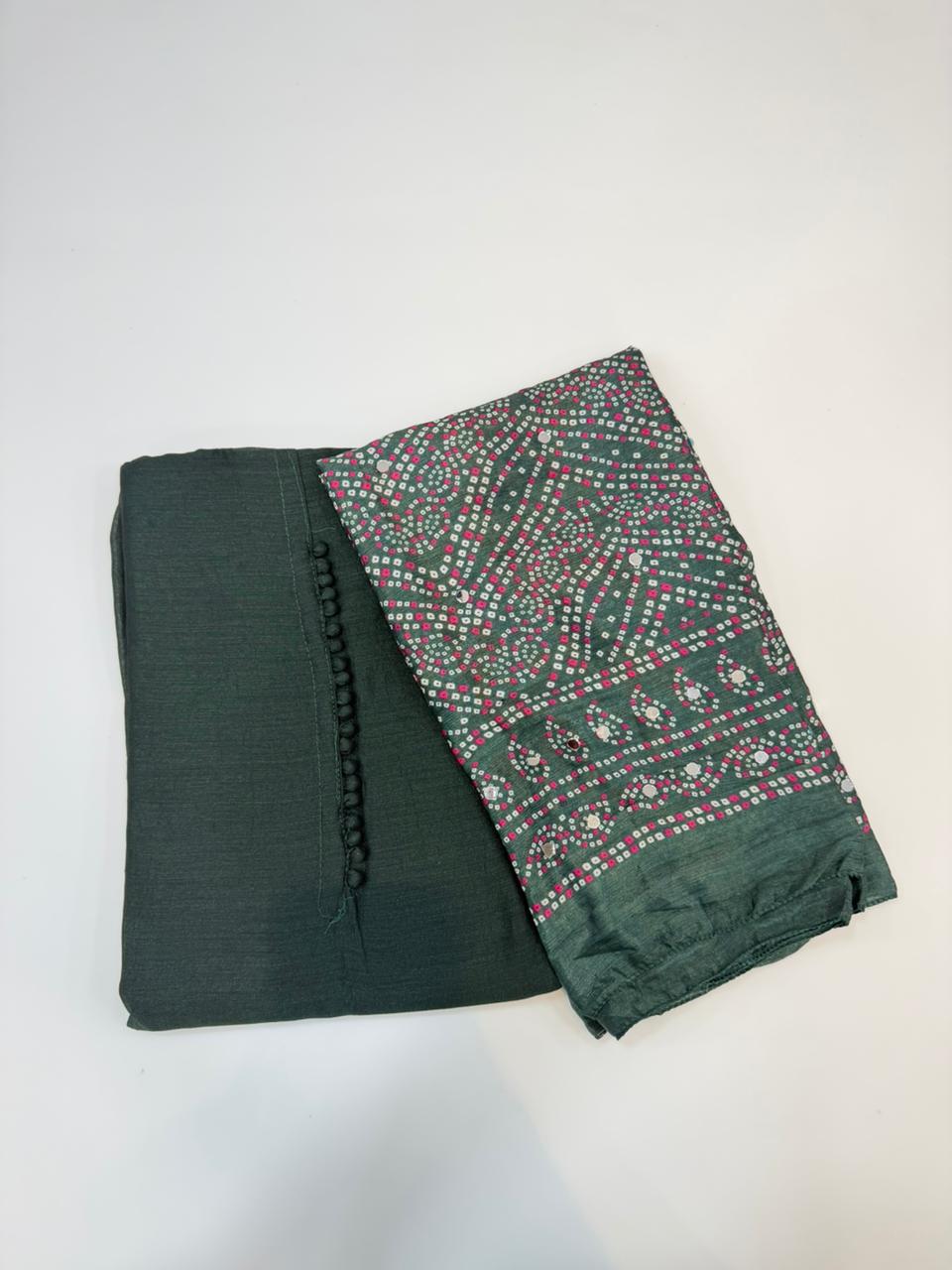 Kashmiri silk Unstitched Salwar set-Mirror dupatta 🔥 K3047