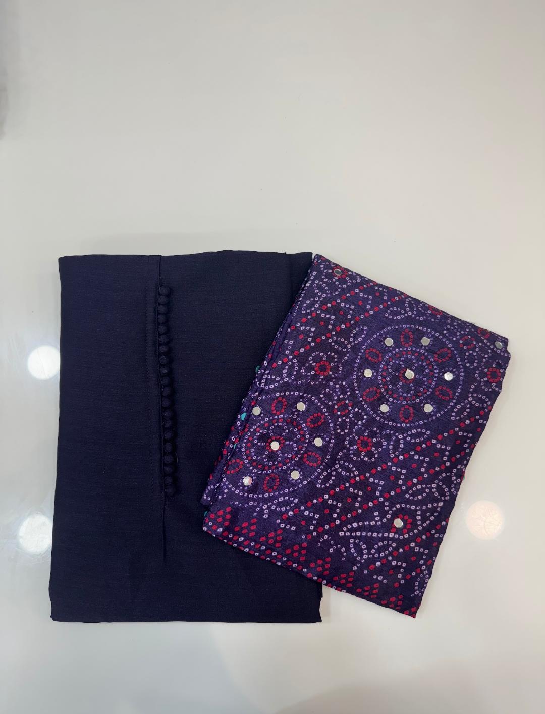 Kashmiri silk Unstitched Salwar set-Mirror dupatta 🔥 K3047