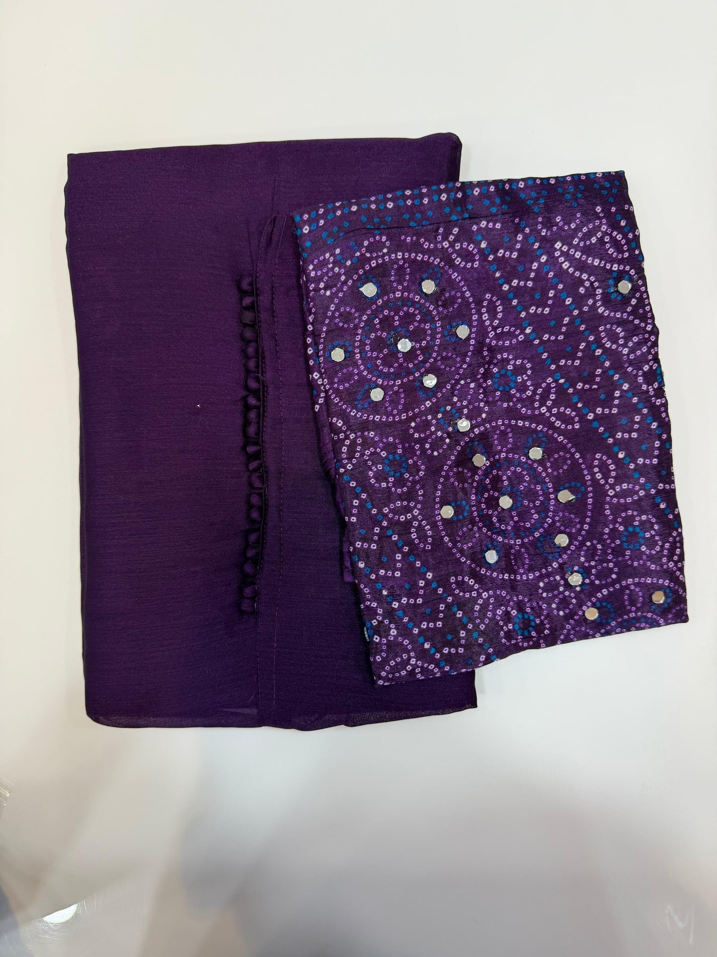 Kashmiri silk Unstitched Salwar set-Mirror dupatta 🔥 K3047