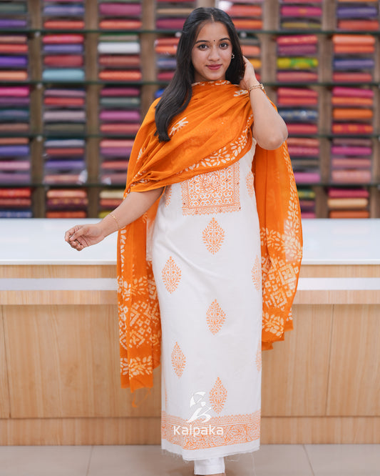 White cotton unstitched salwar set 🌸K3048